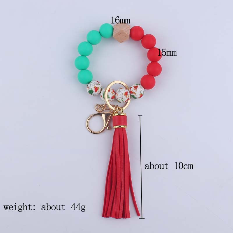 Wholesale Silicone Leopard Bead Wrist Leather Keychain DIY